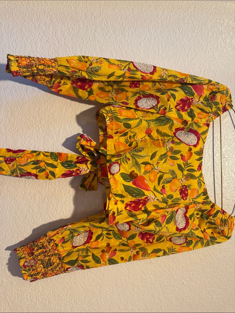 FARM Rio Yellow Tropical Tie-Front Crop Top with Orange Trim - Picture 10 of 11